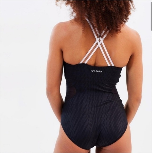 Ivy Park Beyoncé Mesh Panel One Piece Bodysuit Swimsuit Black Athletic Sz S - Picture 5 of 15